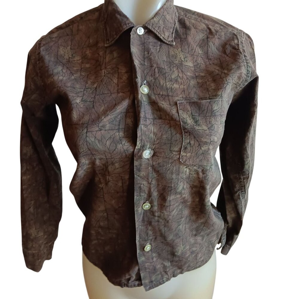 Vintage 1950's Women's Small Top Croton Button-Up Shirt Rockabilly Leaf Print